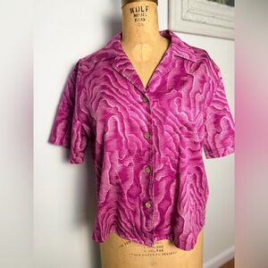 DEUS women’s 100% cotton pink short sleeve button down blouse